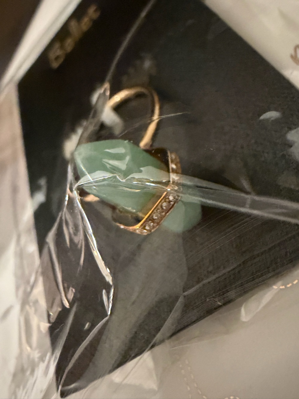 Gold NEW Ballet Statement Ring with Mint Green Stone and Rhinestone Accent
